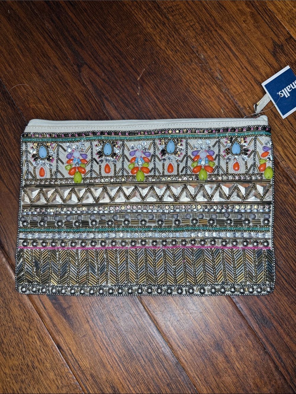 Kareena’s Handmade Embellished White Multicolor Beaded Zip Clutch